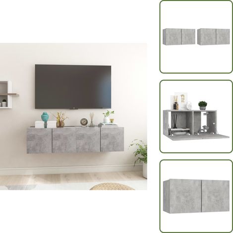 Meubles TV suspendus 2 pcs Gris béton 60x30x30 cm - Meuble Tv Mural - Meuble Tv Suspendu - Rangement Salon - Unit Tv - Meubles Gris (1/5)