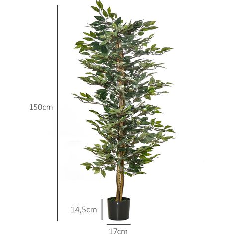 Grand ficus artificiel, 150 cm, plante artificielle en pot, aspect réaliste, idéal pour le salon, la chambre, le bureau, le jardin, décoration moderne, cadeau (1/5)