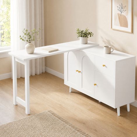 Schreibtisch/Sideboard 120×40×74,5 cm Weiß, 360° drehbar, mit 3 Türen und 1 Schublade (1/5)