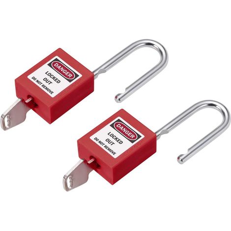 Lot de 2 cadenas de sécurité, à clé identique, anse en acier, rouge