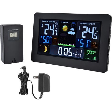 Digitale Farbwetterstation mit Mehrfachdatenanzeige, Hintergrundbeleuchtung, großem Zifferndisplay, Thermometer und Uhr für das Homeoffice (USA).