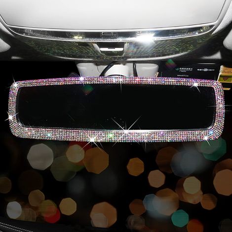 Retroviseur Voiture Interieur, Retroviseur Interieur Voiture, Accessoire Voiture Femme Bling, Strass Voiture Interieur Voiture Accessoires Retroviseur Tuning Universel Kawaii (AB)