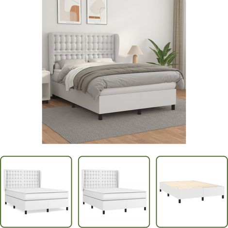 vidaXL Weißbett - Boxspringbett mit Matratze Weiß 140x190 cm Kunstleder (1/5)