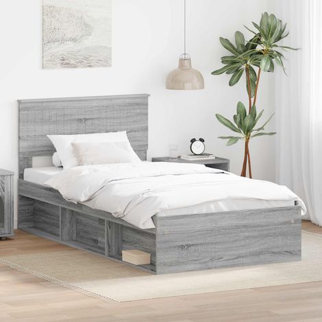vidaXL Bettrahmen Graues Sonoma 100 x 200 cm Massives Kiefernholz (1/5)