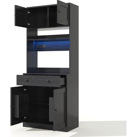 Armario de cocina 180 cm con LED, enchufe, especiero y cajón grande, MDF negro (1/5)