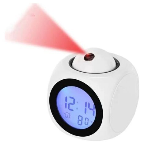 Projection Alarm Clock Ceiling Display Snooze Desk Table Clock Voice Multifunction Digital Projection Clock White (1/4)