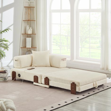 Sofá cama plegable de 1 plaza con puertos USB/Tipo-C y almacenamiento, beige DESVIAE (1/5)