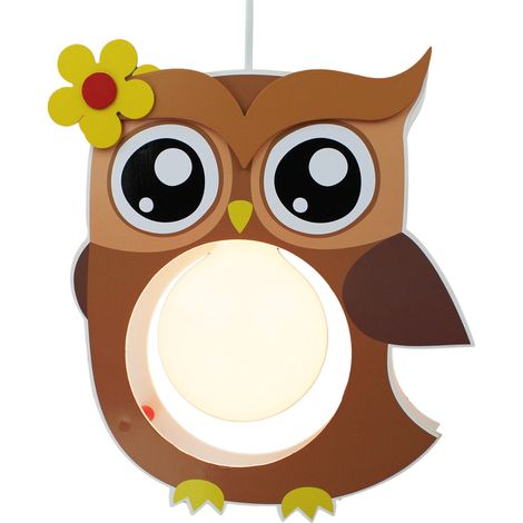 Lampe enfants Plafonnier Lampe Suspension Chouette, chambre d'enfant, bois, marron (1/2)