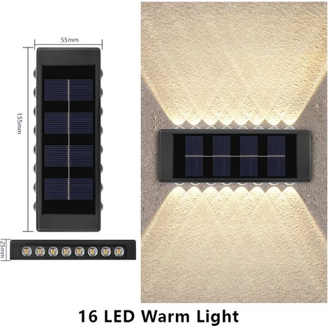 (16 LED à lumière chaude) Applique solaire murale extérieure étanche, éclairage vers le haut et vers le bas, décoration pour la maison, le jardin et la cour, lumière du soleil (1/5)