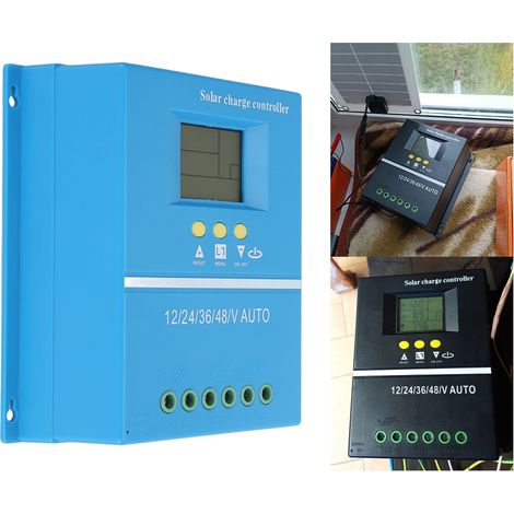 Controlador de carga solar inteligente MPPT de 60 A para módulos fotovoltaicos con pantalla LCD y tecnología de ajuste automático de 12 V/24 V/36 V/48 V, fabricado en plástico y aleación de aluminio. (1/5)