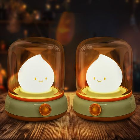 2Pcs Lampe de Chevet, Veilleuse Enfant Pour Chambre Salon, LED Lampe de Chevet Dimmable avec Mode Chaud et Mode Bougie (scintillement), USB Rechargeable Lampes Veilleuse Adulte avec Minuteur (1/5)