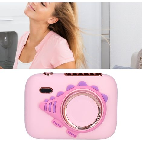 Ventilateur portable à suspendre autour du cou, mini ventilateur en forme d'appareil photo avec câble de chargement USB rose (1/5)