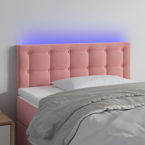 Armoire de tête de lit Tête de lit à LED, Hauteur réglable pour Chambre Rose 100x5x78/88 cm Velours -61039 (1/5)