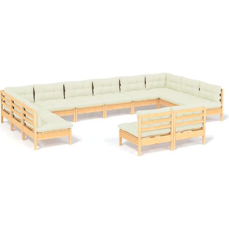 Maison Exclusive - Set Divani da Giardino 12 pz con Cuscini Crema Massello di Pino (1/5)