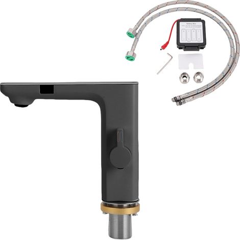 Robinet de lavabo avec contrôle de la température de l'eau chaude et froide, capteur infrarouge, sans contact, avec tuyaux d'arrivée d'eau de 1/2" et raccords européens de 3/8" pour une utilisation do (1/2)