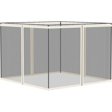 Mosquiteras para cenador de jardín 3 x 3 m - juego de 4 mosquiteras con cremallera + ganchos de fijación - poliéster nailon (1/5)