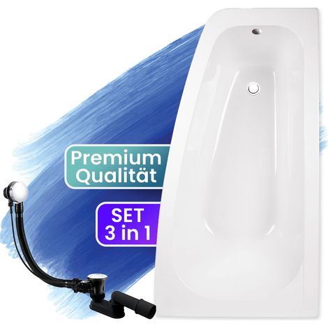 Badewanne Eckbadewanne 150x80 Rechts, Ablaufgarnitur & Füßen GRATIS - Komplettset 3in1 Original Acryl Wanne Premium Siphon - Made in EU - BADLAND LUNA (1/5)