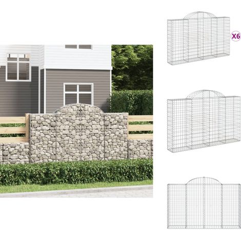 Gabionen mit Hochbogen 6 Stk. 200x30x120/140cm Verzinktes Eisen - Gabionen - Gartenzaun - Gartendeko - Eisen - Korb (1/5)