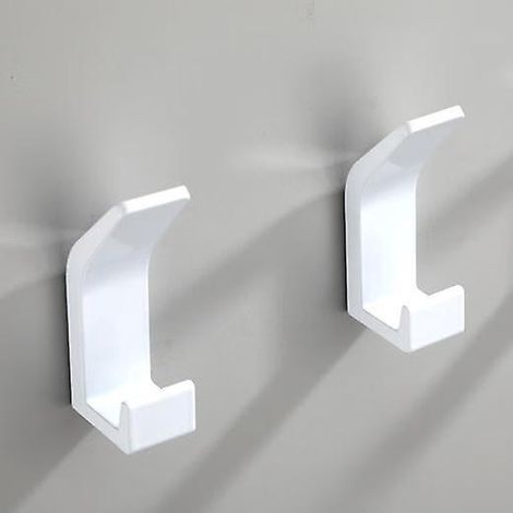 2-teiliges Set weißer, selbstklebender Aluminiumhaken, Doppelhandtuchhaken für Badezimmer, selbstklebende Wandhalterung für Küche und Bad (1/5)