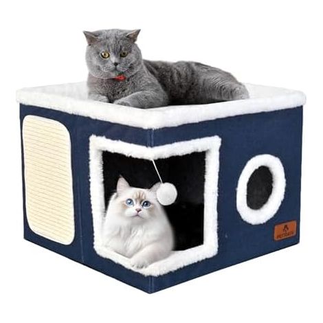 Lits Chat Interieur, Pliable, Cache, Peluche Suspendu, 2-en-1, Niveau, Ouvert, Ferme, Animal (1/5)