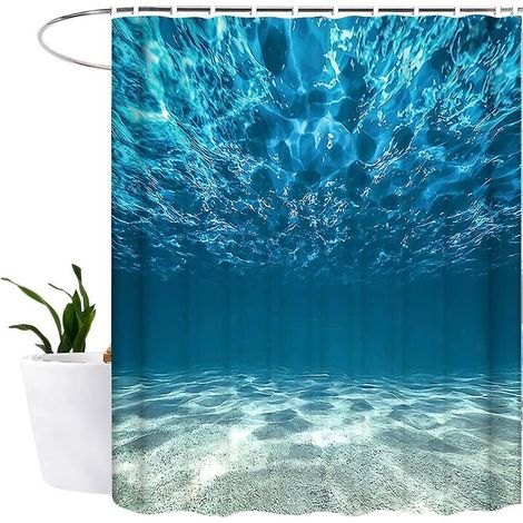 Duschvorhang „Blauer Ozean“ (180 x 180 cm), wasserdicht und schimmelresistent, waschbar, 3D-Polyester, 1 (1/5)