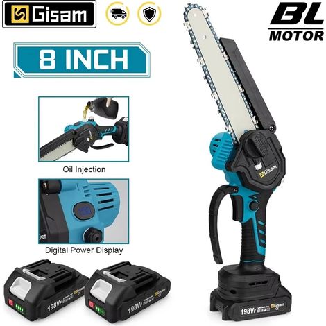 8 pouces scie électrique sans brosse scie à chaîne électrique à une main outil de jardinage pour le travail du bois scie d'élagage pour Makita 18v batterie broche, avec 2 batteries (1/5)