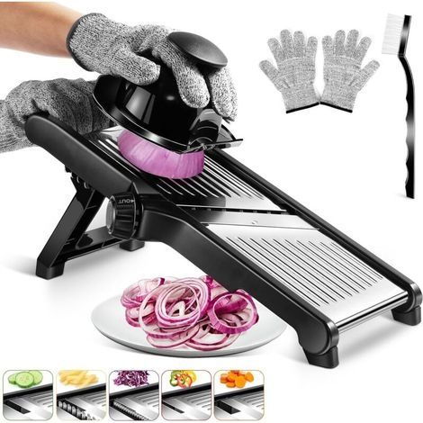 Trancheuse à légumes réglable en acier inoxydable, trancheuse de cuisine professionnelle, manuelle multifonctionnelle avec lames tranchantes pour différentes épaisseurs de coupe (1/4)
