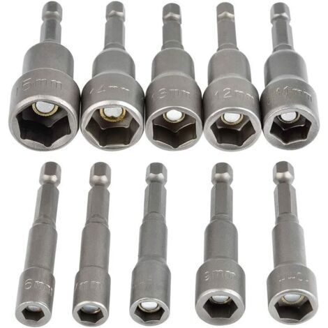 10 Piece Magnetic Hex Socket Set, 6-15mm Impact Wrench, 1/4\" Magnetic Hex Socket Adapter. (1/5)
