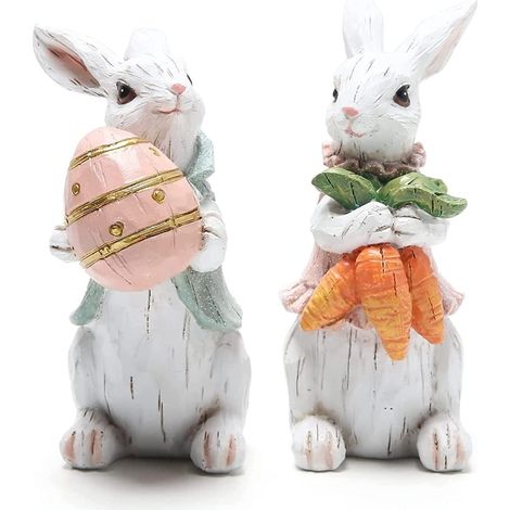 [Cadeaux de Pâques]Nouvelles décorations de Pâques oeufs de Pâques lapin, lapin résine statue décoration collection, printemps décoration maison lapin oeuf cadeau (Pâques) (1/4)
