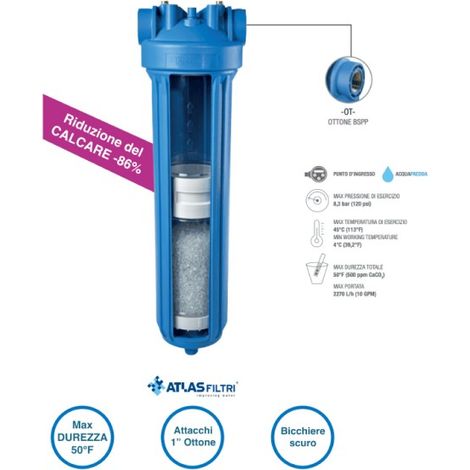 SISTEMA FILTRO PER ACQUA ANTICALCARE SCALEARMOR ROCK - IN/OUT - 1 OTTONE BSPP - PORTATA MAX 2270 L/H. - ATL (1/4)