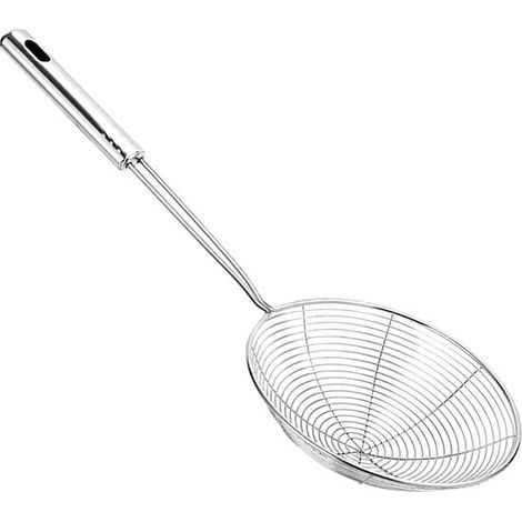 Écumoire professionnelle, acier inoxydable, revêtement antiadhésif, 34 cm, avec poignée, résistante à la chaleur, argentée (1/5)