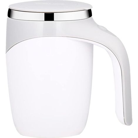Tasse à agitation automatique magnétique 380 ml en acier inoxydable avec couvercle, pour café, lait et chocolat chaud, blanc, à piles (1/5)
