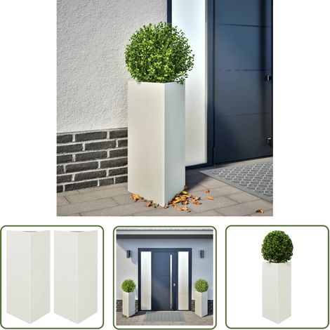 vidaXL Jardinières 2 pcs blanc triangulaire 40x34,5x70 cm acier (1/5)
