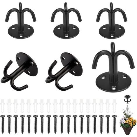 Allecto Deckenhaken Schwerlasthaken Für Pflanzen und Lampen Schwarz Multifunktionale Wandhalterung 6 Stück Geeignet für den Innenbereich und (1/5)