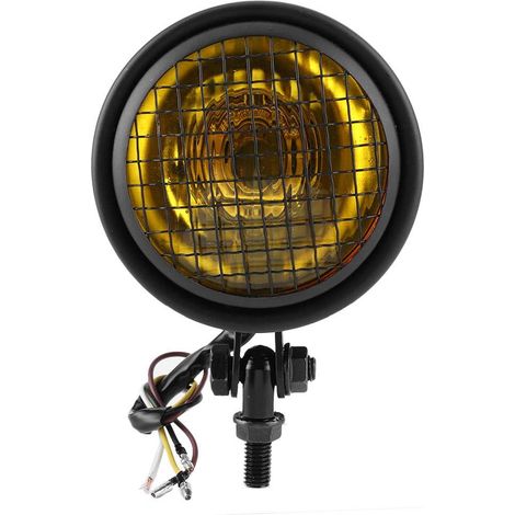 Motorradscheinwerfer, 35W Universal-Motorradgrillscheinwerfer mit hoher Helligkeit, Retro-Motorrad-Mesh-Scheinwerfergitter-Linsenabdeckung 1750lm Motorradzubehör (Gelb)