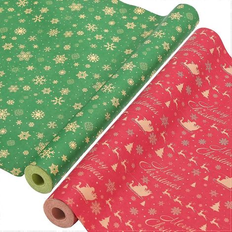 AhfuLife Lot de 2 rouleaux de papier cadeau de Noël, 43 cm x 15 m par rouleau, papier kraft recyclable pour emballer les cadeaux de Noël, les anniversaires et les fêtes. (1/5)