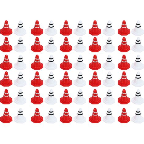 Lot de 60 mini cônes de signalisation rouge et blanc, réalistes, pour entraînement au football, jeux de voitures RC et parcours d'obstacles. (1/5)