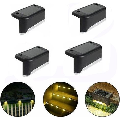 Lampe de clôture solaire étanche, lumière de pont solaire, lampe d'escalier, lampes solaires de jardin LED IP65 pour clôtures d'escalier de patio (Lumière chaude-Noir, 4 PCS) (1/5)