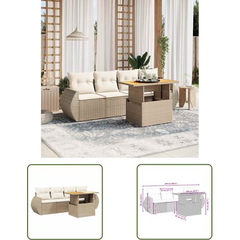 vidaXL 5 Piece Garden Sofa Set with Cushions Beige Poly Rattan (1/3)
