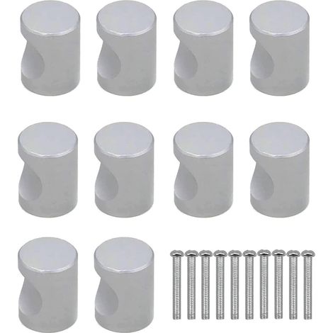 CCYKXA Set mit 10 silbernen zylindrischen Knöpfen inklusive Schrauben, geeignet für Schubladen, Schränke, Kommoden, Schlafzimmer und Küchen.