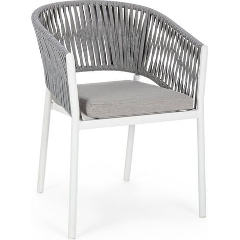 Poltrona "Florencia" con braccioli e cuscino, struttura in alluminio, intreccio con corde, 60 cm -Bianco / Confezione singola (1/5)