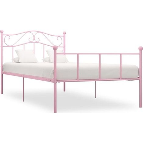 Cadre de lit en métal rose (matelas non inclus) 90x200 cm (1/5)