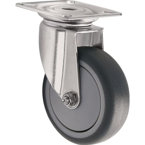 Roulette pivotante D.100mm Ch.100kg platine Caoutchouc gris TECWERK