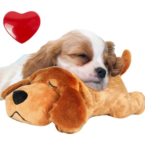 Chiot chien peluche battement de coeur marron foncé, doudou interactif apaisant, jouet câlin avec simulateur de rythme cardiaque, idéal anxiété, 1 pièce. (1/4)