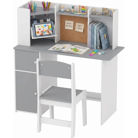 AIYAPLAY Kids Desk and Chair Set w/ Cabinets for Ages 5-12 Years, Grey (1/5)