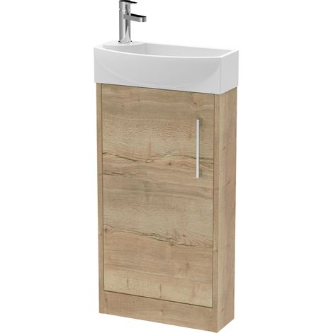 Winshill Contemporary 1 Door Right-Hand Floor Standing Cloakroom Vanity Unit with Basin, Light Oak, 440mm