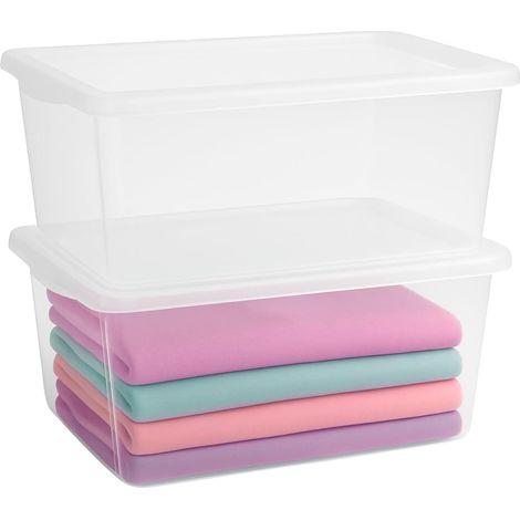 2 Contenitori in plastica trasparente da 42 litri con coperchio a scatto e maniglie laterali ergonomiche - Robusto, impilabile e facile da pulire, è i (1/5)