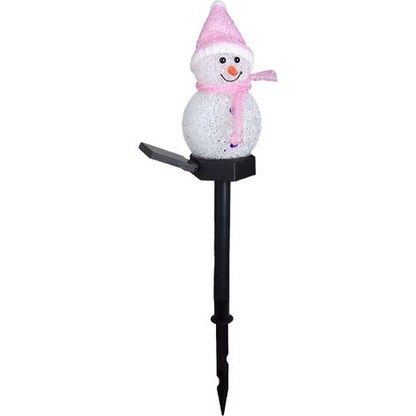 Piquet de bonhomme de neige solaire, décoration imperméable, imperméable, extérieur, allée de noël, pour jardin, arbre, clôture, pelouse, passerelle, rose (1/5)