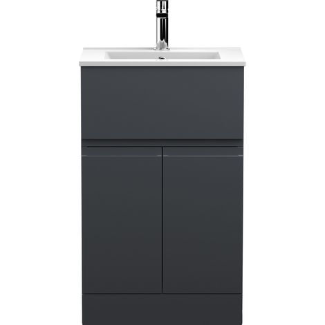 Hudson Reed Urban Satin Soft Black 500mm Floor Standing Single Drawer 2 Door Vanity Unit and Minimalist Ceramic Basin - URB1401B (1/4)