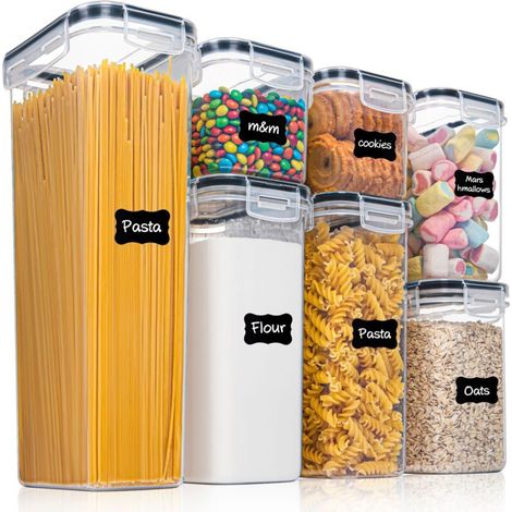 Set of 8 Plastic Food Storage Containers with Lid for Pasta Cereals Flour White (1/5)